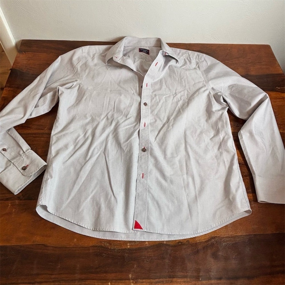UNTUCKit Button-Up Shirt Mens Size M Gray Long Sleeve Red Contrast